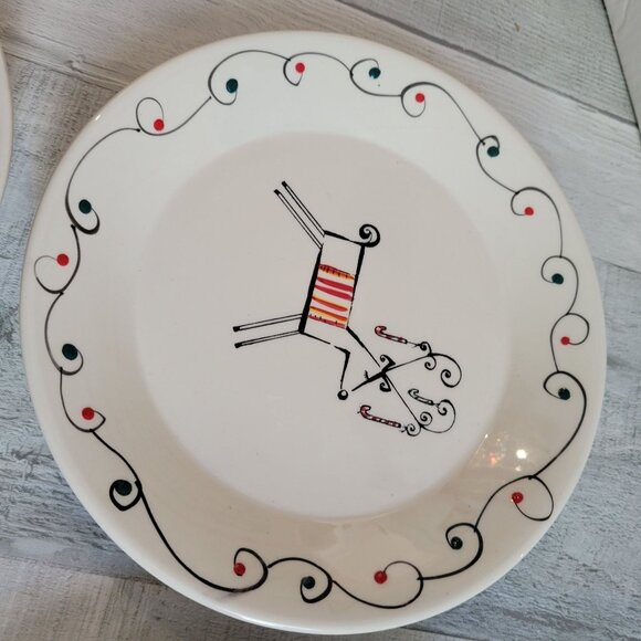 Set Of 4 Sakura Holiday Patchwork Dessert Plates With Reindeer Design 8.25" Cera - Picture 6 of 7